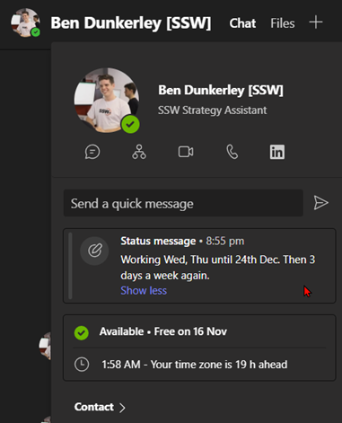 Good Example of a Microsoft Teams Status Message