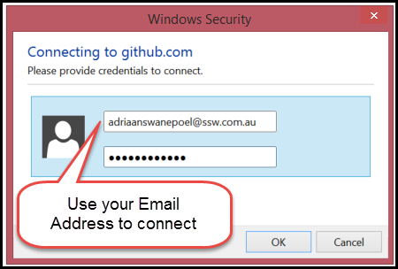 When prompted use your email address to connect to your gitHub Account